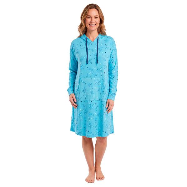 Womens Charmour Long Sleeve Star & Moon Hooded Nightshirt