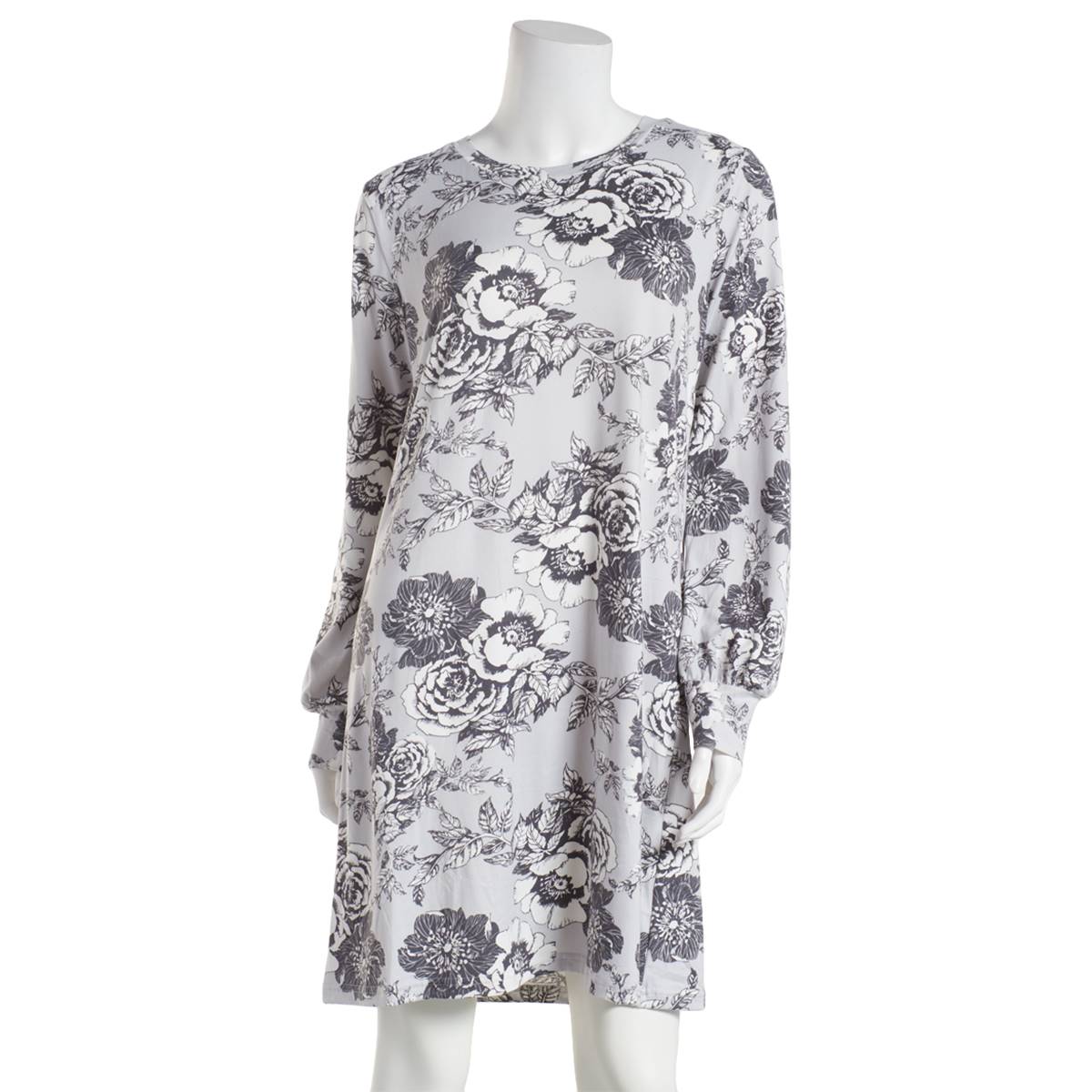 Womens Emily & Jane Long Sleeve Floral Nightshirt - Grey