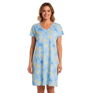 Womens Charmour Ruffled Short Sleeve Butterfly V-Neck Nightshirt