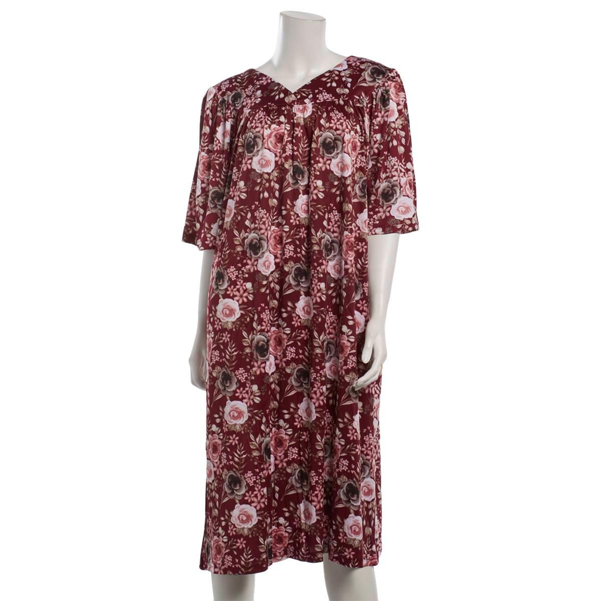 Plus Size Casual Time Short Sleeve Roses Caftan Nightgown