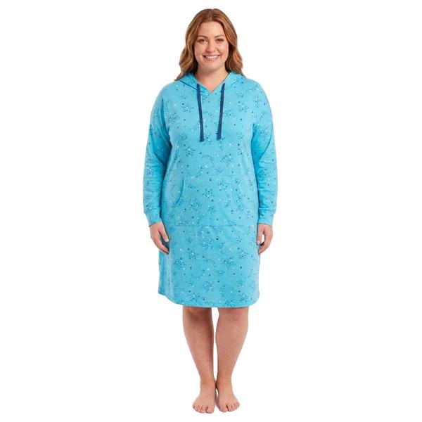 Plus Size Charmour Long Sleeve Star & Moon Hooded Nightshirt