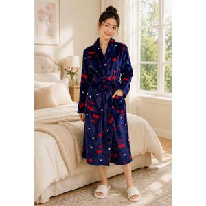Womens Charmour Long Sleeve Cherries Plush 48 Wrap Robe