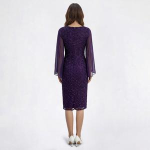 Womens Connected Apparel Chiffon Sleeve Eyelash Sheath Dress alternate view