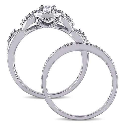 Loveblooms(tm) White Gold Diamond Halo Bridal Ring Set