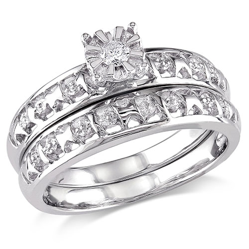 Loveblooms(tm) Sterling Silver Diamond Bridal Ring Set