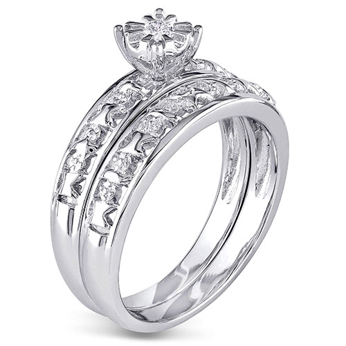 Loveblooms(tm) Sterling Silver Diamond Bridal Ring Set