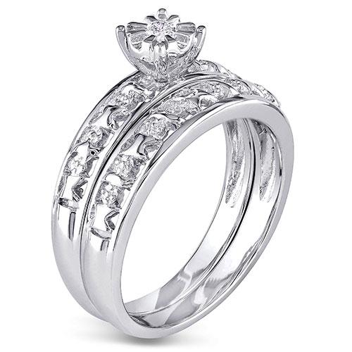 Loveblooms(tm) Sterling Silver Diamond Bridal Ring Set alternate view