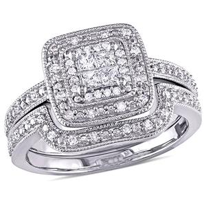 Loveblooms(tm) Princess & Round 1/3ctw. Diamond Bridal Ring Set