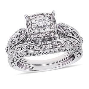 Loveblooms(tm) Sterling Silver Diamonds Bridal Ring Set