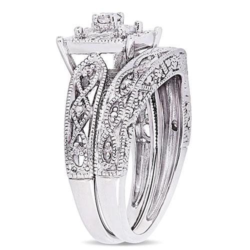 Loveblooms(tm) Sterling Silver Diamonds Bridal Ring Set alternate view