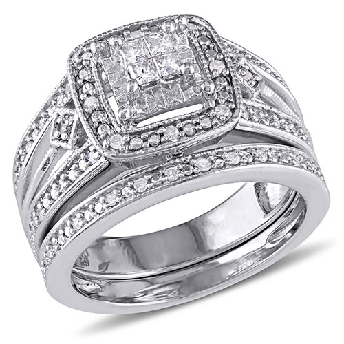 Loveblooms(tm) Sterling Silver 1/4ctw. Diamond Bridal Ring Set