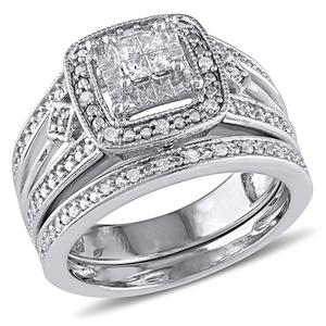 Loveblooms(tm) Sterling Silver 1/4ctw. Diamond Bridal Ring Set