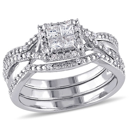 Loveblooms(tm)  Princess & Round Diamond Bridal Ring Set