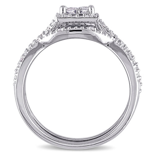 Loveblooms(tm)  Princess & Round Diamond Bridal Ring Set