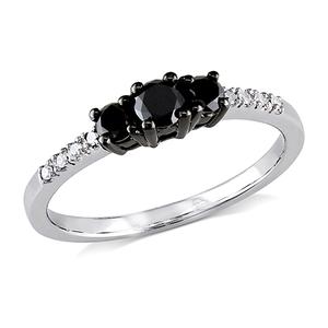 Radiant Rainbow(tm) 3 Stone Black Diamond Engagement Ring