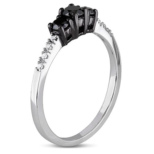 Radiant Rainbow(tm) 3 Stone Black Diamond Engagement Ring alternate view