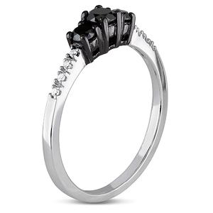 Radiant Rainbow(tm) 3 Stone Black Diamond Engagement Ring alternate view