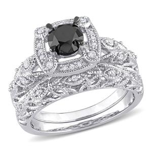 Radiant Rainbow(tm) Sterling Silver Diamond Bridal Ring Set