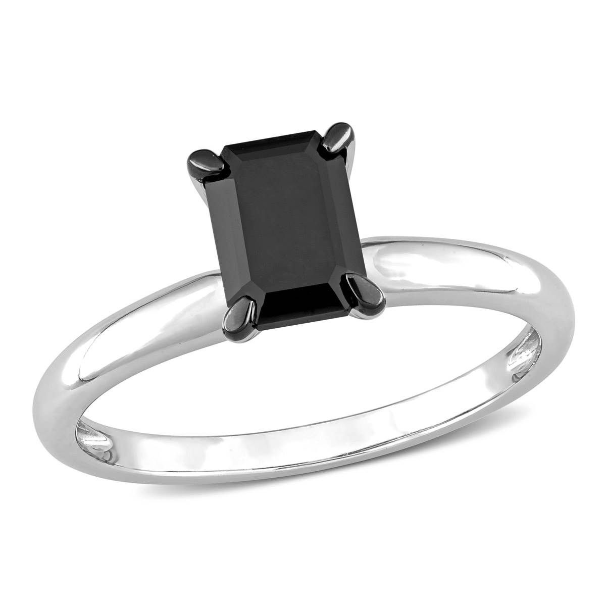 Radiant Rainbow(tm) White Gold Emerald-Cut Black Diamond Ring