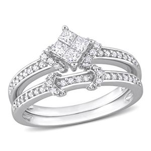 Diamond Classics(tm) 1/2ctw. Princess Diamond Silver Bridal Ring Set