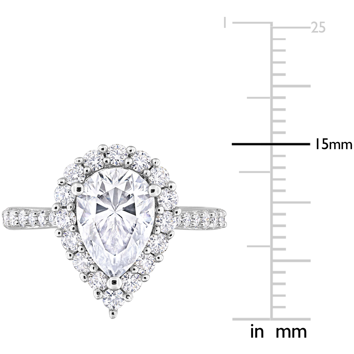 Sterling Silver 2 3/4ctw. White Moissanite Pear Halo Ring