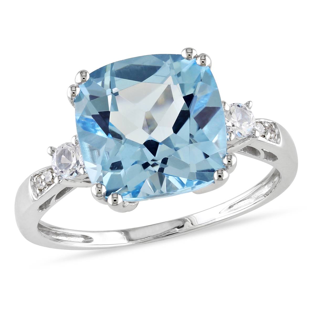 Gemstone Classics(tm) White Gold Blue Topaz & Diamond Cocktail Ring