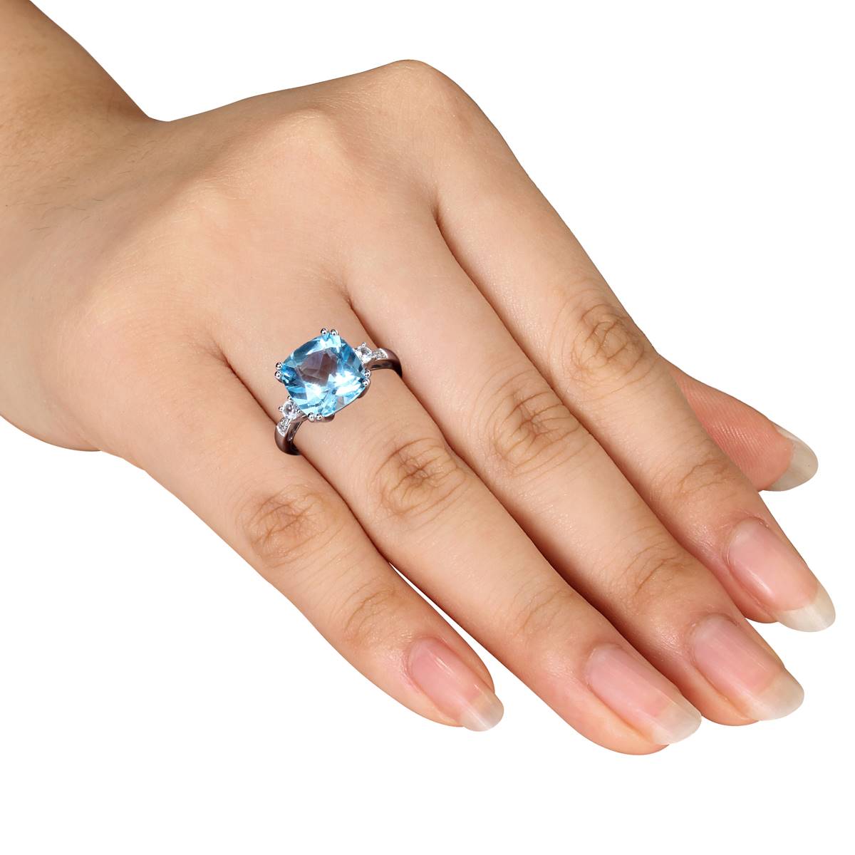 Gemstone Classics(tm) White Gold Blue Topaz & Diamond Cocktail Ring