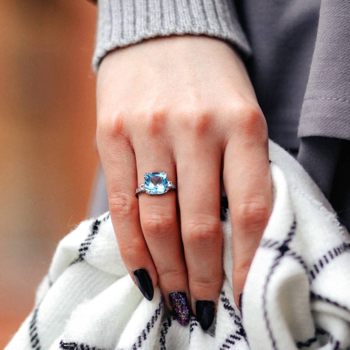 Gemstone Classics(tm) White Gold Blue Topaz & Diamond Cocktail Ring