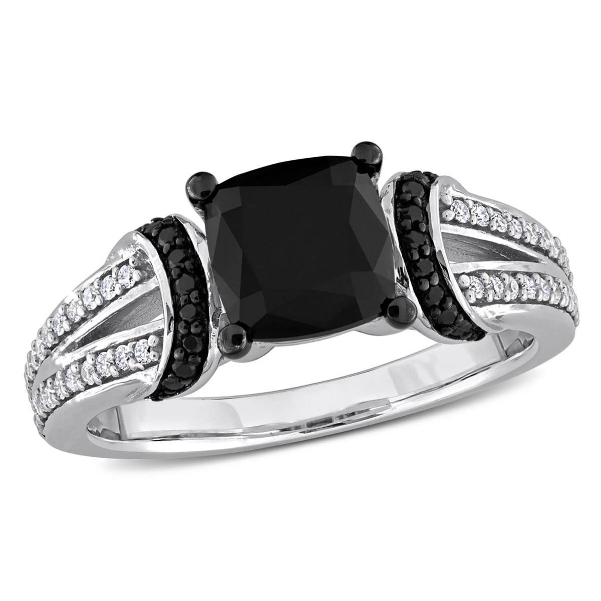 Sophia B 2 1/3ctw. Black & White Cushion Diamond Statement Ring