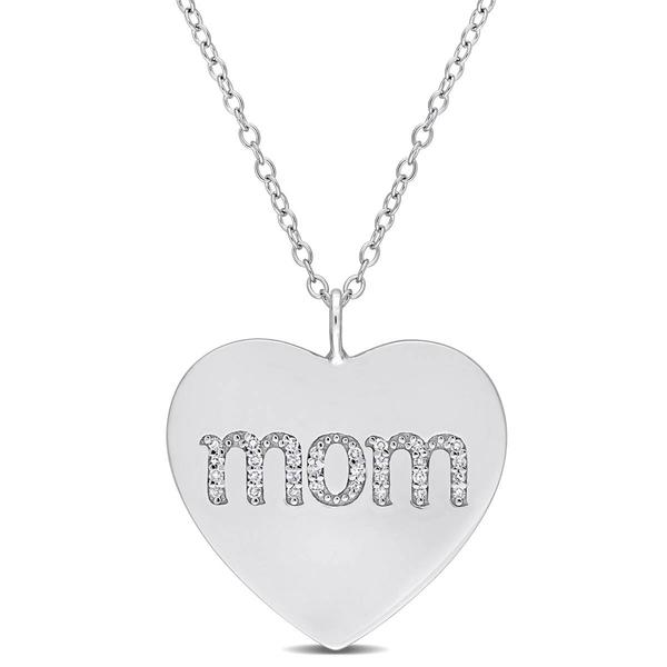 Sophia B Silver 1/10ctw. Diamond Mom Heart Pendant Necklace