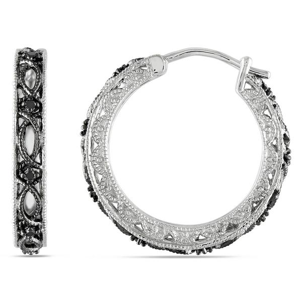 Radiant Rainbow(tm) 1/10kt. Black Diamond Hoop Earrings