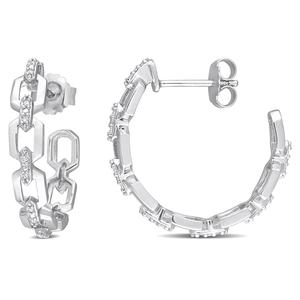 Sophia B Sterling Silver 1/7ctw. Diamond 3/4 Chain Hoop Earrings