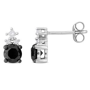 Sophia B 1 1/8ctw. Black & White Princess Diamond Stud Earrings