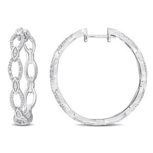 Sophia B 1/4ctw. Woven Silver Diamond Hoop Earrings