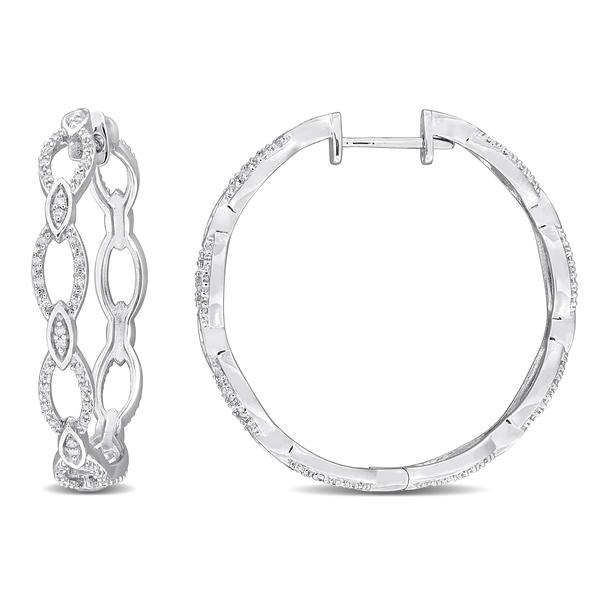 Sophia B 1/4ctw. Woven Silver Diamond Hoop Earrings