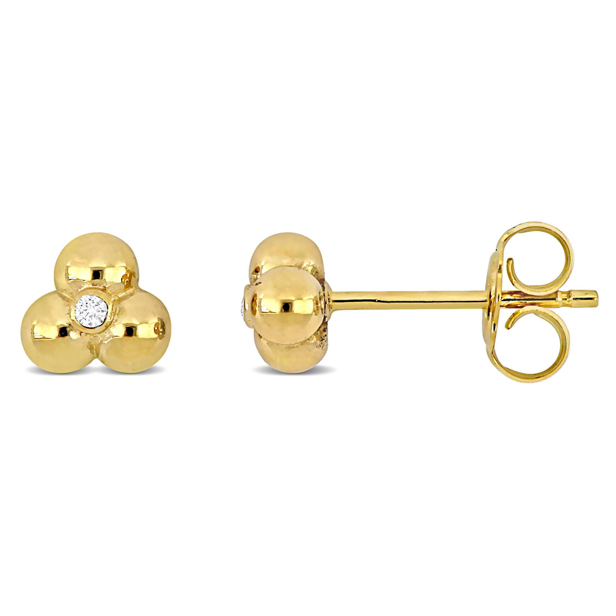 Sophia B 1/8ctw. Diamond 14kt. Gold Triple Bead Post Earrings