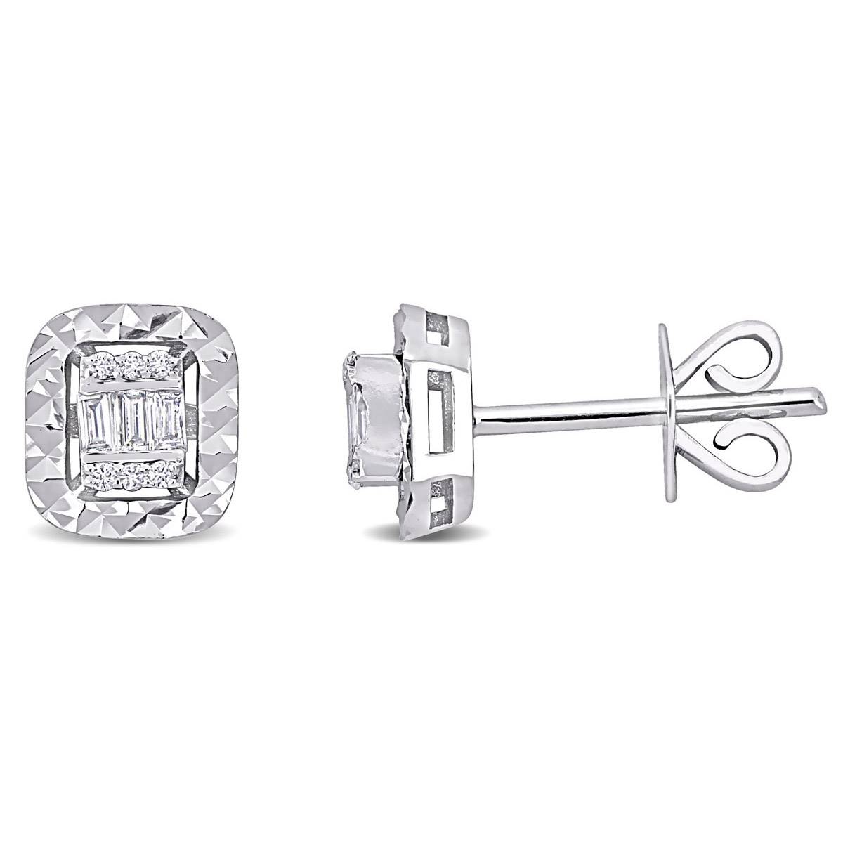 Sophia B 1/10ctw. Baguette Rectangle Diamond Stud Earrings