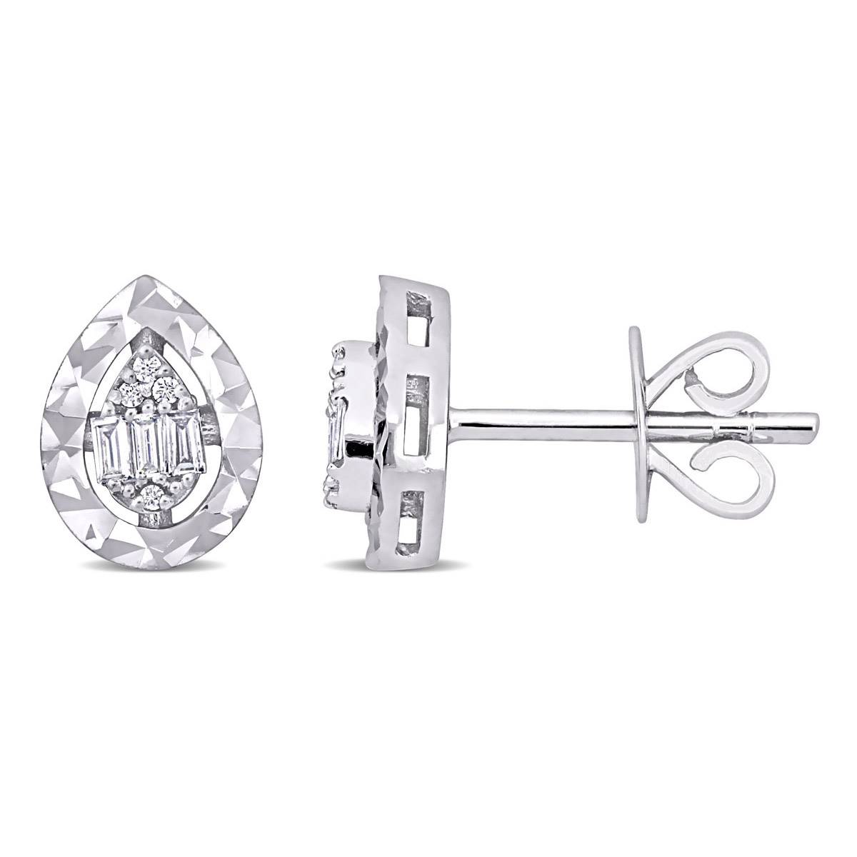 Sophia B 1/10ctw. Baguette Pear Diamond Stud Earrings