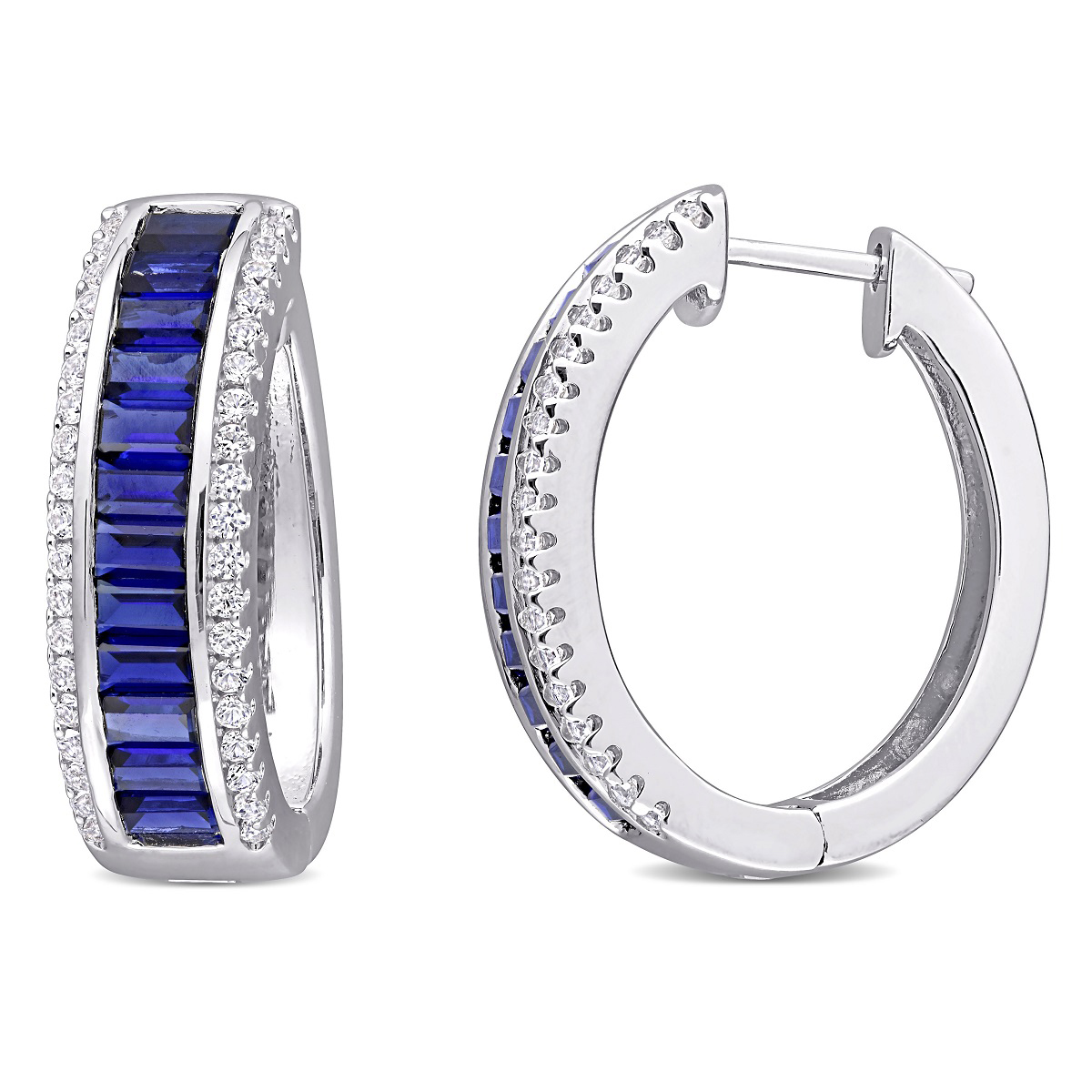 Gemstone Classics(tm) Ruby & White Sapphire Hoop Earrings