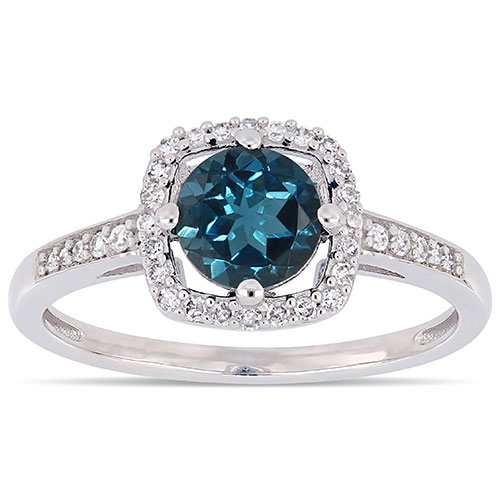 Gemstone Classics(tm) 10kt. White Gold & Blue Topaz Halo Ring