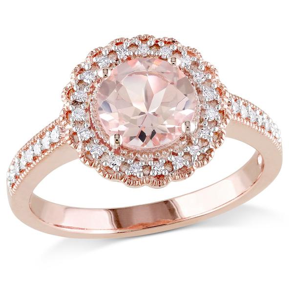 Gemstone Classics(tm) Silver Halo Morganite & Diamond Ring