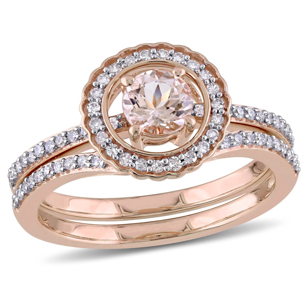 Gemstone Classics(tm) 10kt. Rose Gold Halo Bridal Ring Set