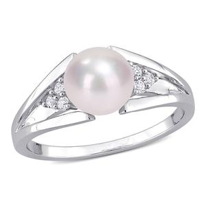 Gemstone Classics(tm) Pearl & Diamond Split-Shank Ring