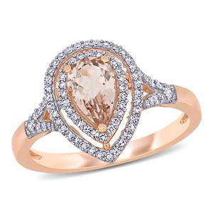 Gemstone Classics(tm) 14kt. Rose Gold Morganite Double Halo Ring