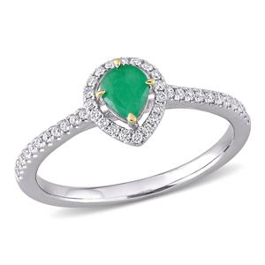 Gemstone Classics(tm) 14kt. Two-Tone White Gold Emerald Halo Ring
