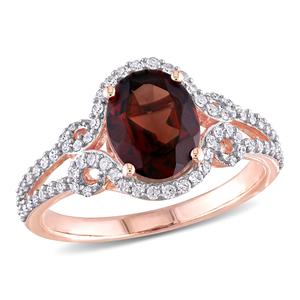 Gemstone Classics(tm) 10kt. Rose Gold Garnet Oval Halo Ring