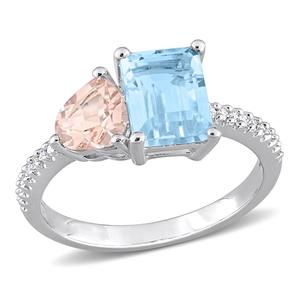 Gemstone Classics(tm) Sky Blue Topaz & Morganite Toi et Moi Ring