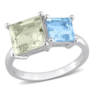 Gemstone Classics(tm) Square Green Quartz & Sky Blue Topaz Ring