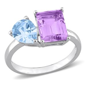 Gemstone Classics(tm) Sky Blue Topaz & Pink Amethyst Toi et Moi Ring