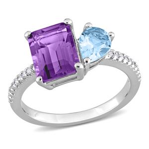 Gemstone Classics(tm) Sky Blue Topaz & Amethyst Toi et Moi Ring